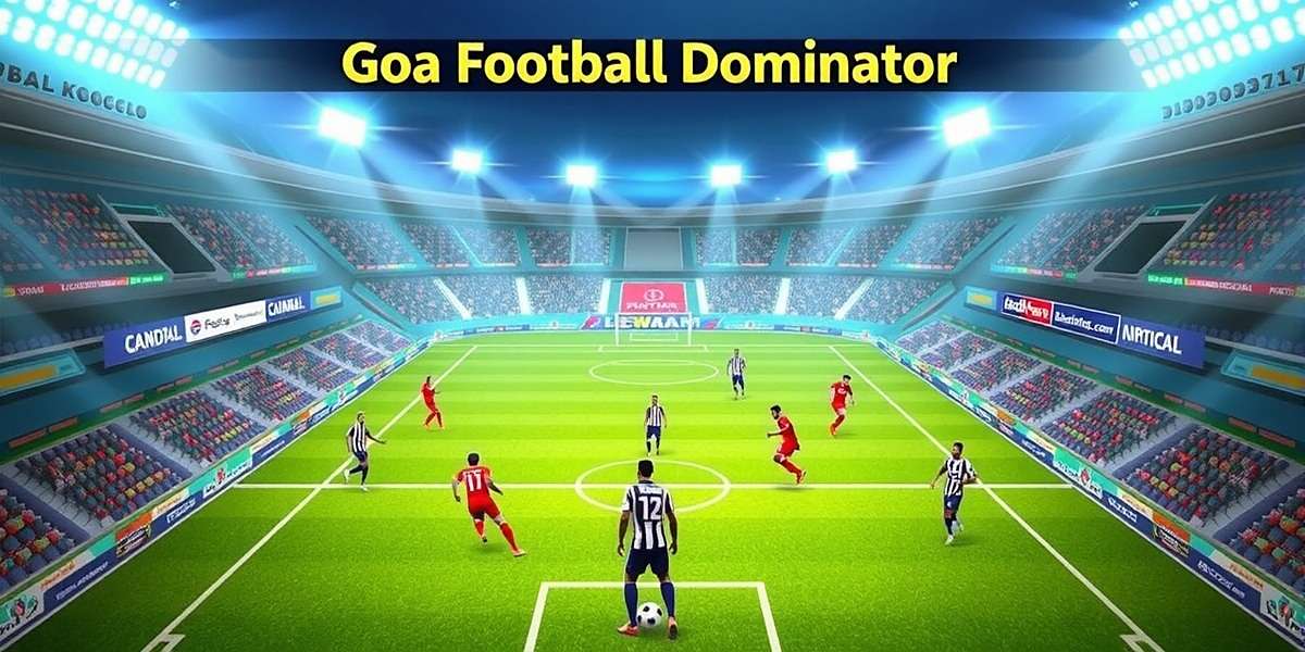Goa Football Dominator gameplay showing Indian football stadium with players in action